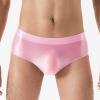 ACSUSS Mens Glossy Low Rise Briefs Elastic Waistband Solid Color Underpants Underwear Swimwear Pink XX-Large view 2
