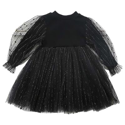 aromm Flower Little Girls Party Dress Winter Fall Long Sleeves Dresses with Tutu Skirt Black(2-3 T,100)