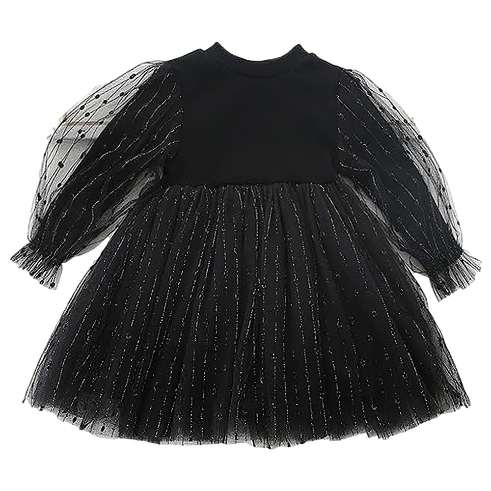 aromm Flower Little Girls Party Dress Winter Fall Long Sleeves Dresses with Tutu Skirt Black(2-3 T,100)