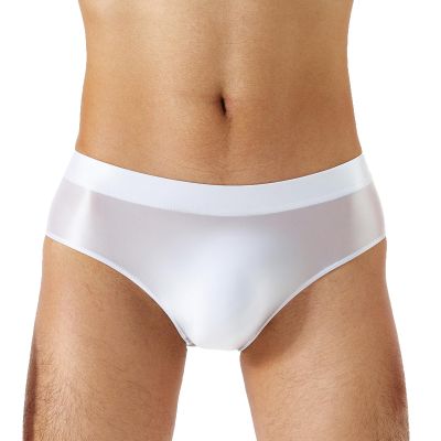 ACSUSS Mens Glossy Low Rise Briefs Elastic Waistband Solid Color Underpants Underwear Swimwear White XX-Large