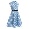 50s Dresses for Girls, Twirly Dresses for Little Girls Sleeveless Summer Swing Casual Clothes 'Holly' Audrey Vintage Polka Dot Wedding Casual Skater Xmas Ball Dance Gown Blue & Belt 9-10 Years view 2