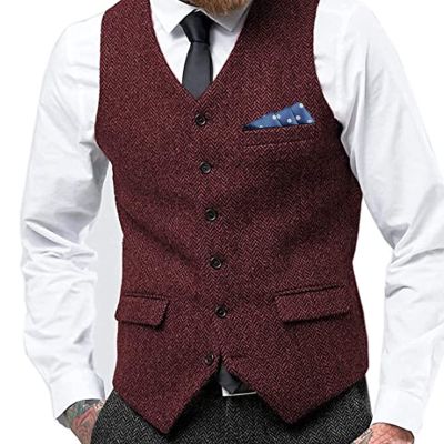Men's Suit Vest with 3 Pockets Formal Dress Suit Vest for Suit or Tuxedo (Color : Burgundy, Size : Large)