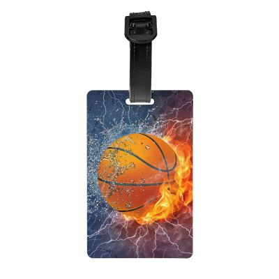 Basketball Name Tag for Boys Men Backpack Luggage, Kids Bag Tag with Sports-Themed Pattern Printed, Small Size Suitcase Tag ID Label for Travel Baggage Bag