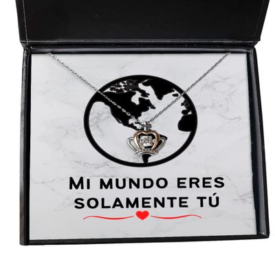 Mi Mundo eres tu, Regalo para Novia, Novia enamorada o Mujer, joyeria para enamoradas o Mujeres - Collar con colgante de Corona