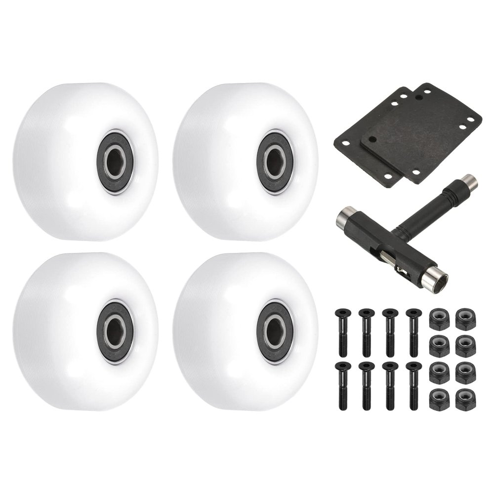 PATIKIL 52mm Skateboard Wheels and Bearings Set, 4 Pack Street Wheels for Skateboards Cruiser Wheel Replacement 95A, White Black