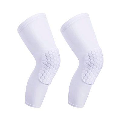 Laiiqi Compression Knee Pads Leg Sleeve, Hex Knee Pads for Basketball Honeycomb Anti Collision Knee Pads Long Kneepads Non-Slip Football Knee Pads for Youth Adult (A Pair White/S)