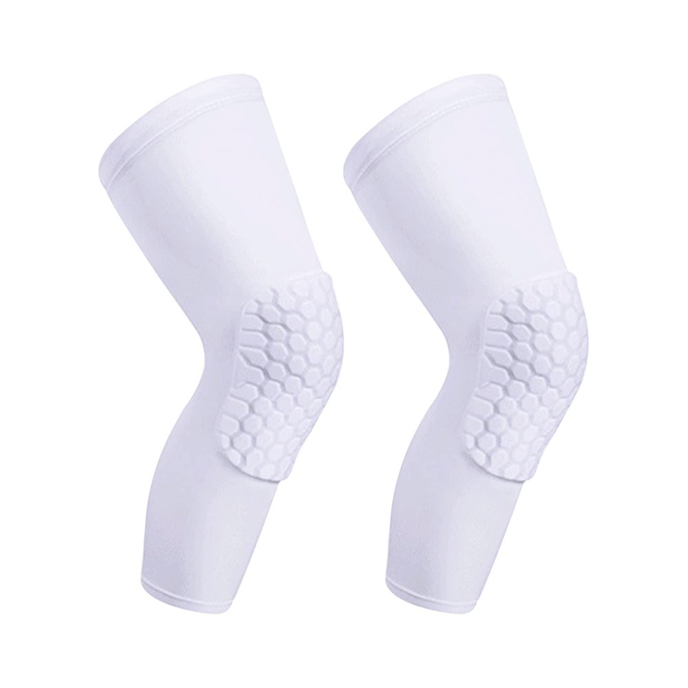 Laiiqi Compression Knee Pads Leg Sleeve, Hex Knee Pads for Basketball Honeycomb Anti Collision Knee Pads Long Kneepads Non-Slip Football Knee Pads for Youth Adult (A Pair White/S)