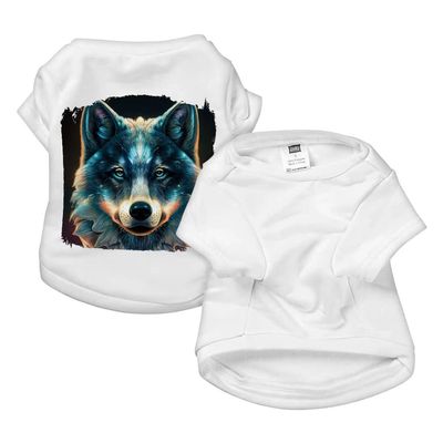 Colorful Wolf Dog T-Shirt - Art Print Dog Shirt - Cool Dog Clothing - White, L