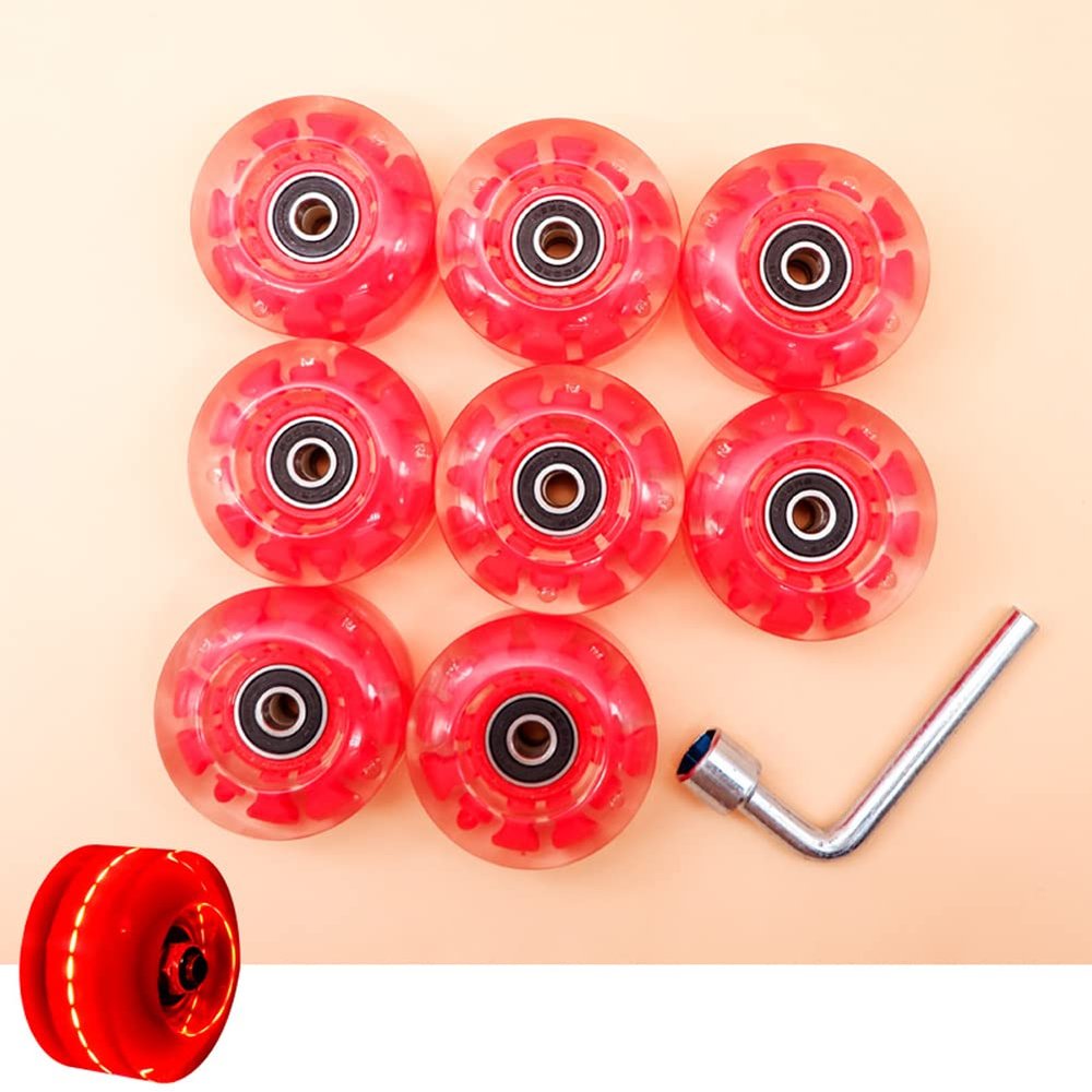 KAUYITWA Light Up Skateboard Wheels 32 x 58mm, 82A and 608RS high-Speed Rotating Bearing Skate Wheels with Bearings Installed for Indoor or Outdoor Double Row Skating and Skateboard (Red Light)
