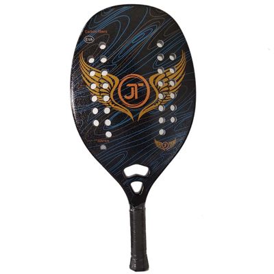 Gloperti Beach Tennis Racket,Carbon Fiber 22mm Sand Grit Face with EVA Memory Foam Core Power Spin Beach Tennis Racket with Velvet Pouch Black Colour