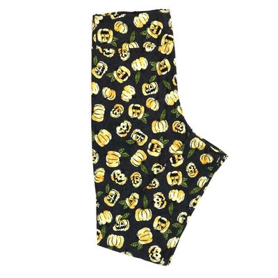 Lularoe One Size (OS) Halloween Jack-O-Lanterns Pumpkins Black White Orange Green Buttery Soft Leggings 4436-A21 965409 fits Adult Sizes 2-10