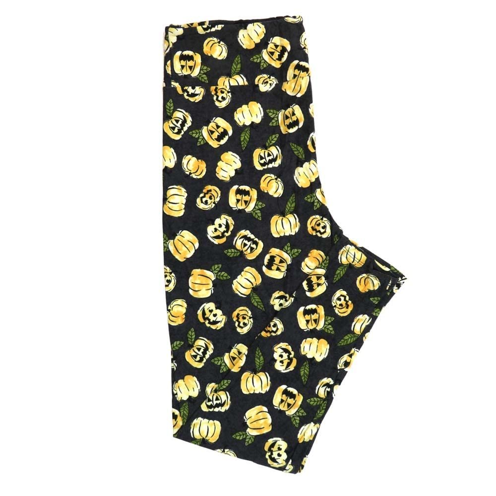 Lularoe One Size (OS) Halloween Jack-O-Lanterns Pumpkins Black White Orange Green Buttery Soft Leggings 4436-A21 965409 fits Adult Sizes 2-10