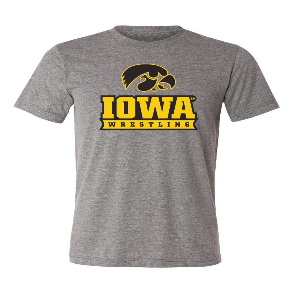 CornBorn Iowa Hawkeyes Apparel - Premium Tri-Blend Tee Iowa Wrestling Black and Gold - Premium Heather - Large