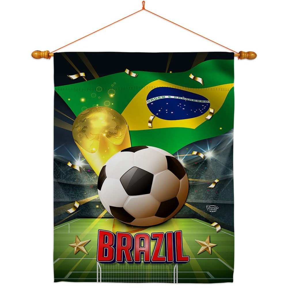 Ornament Collection World Cup Brazil Home Banner Wall Art Patio Porch Lawn Garden Flag Stand Pole Room Decorations Indoor Outdoor FIFA Team Qatar Trophy Soccer Game Football Gifts, Made in USA