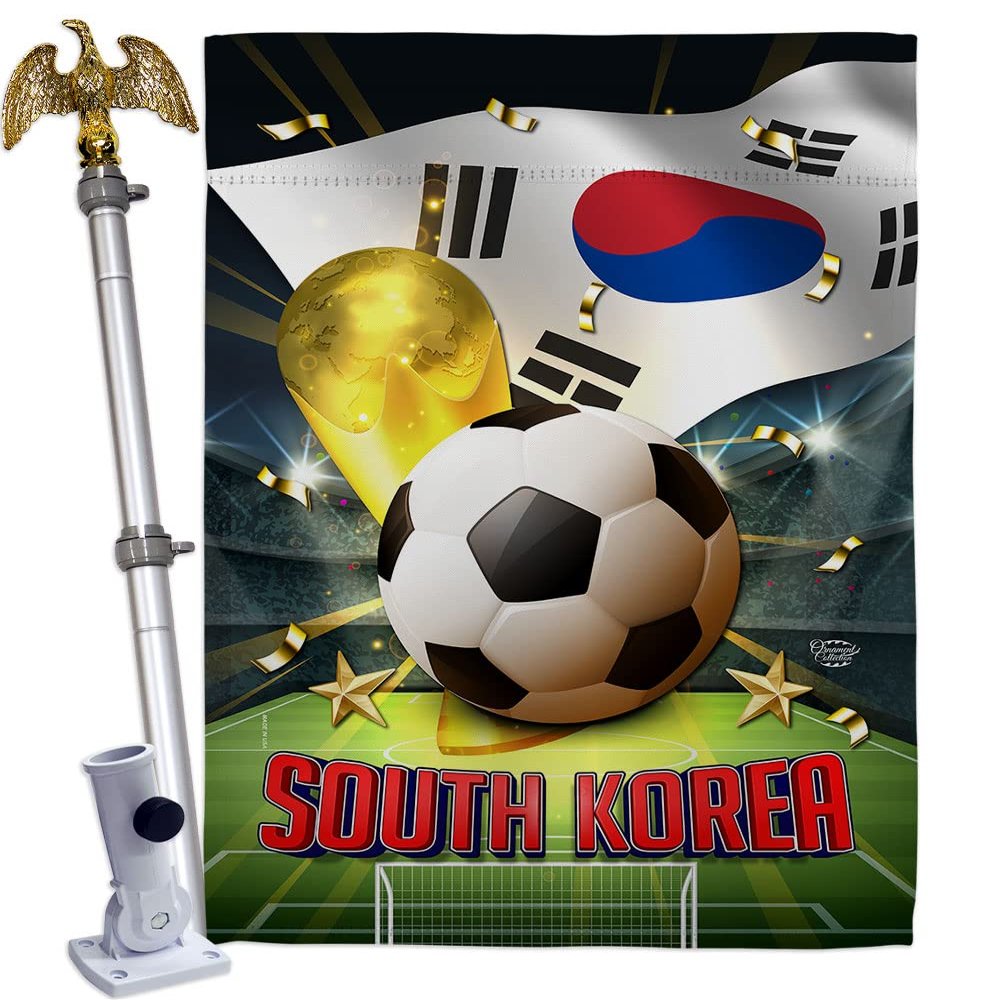 FIFA World Cup South Korea Home Decor Banner Room Wall Art Patio Porch Lawn Garden Flag Stand Pole Outdoor Tapestry Yard Signs Team Qatar Trophy Soccer Game Football Gifts Made In USA