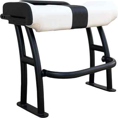 Fishmaster Pro Series Leaning Post for Center Console Fishing Boats - Grab Rail, Flow-Through Foam, Storage Compartment, Foldable Footrest  White Upholstery/Black Powder Coated
