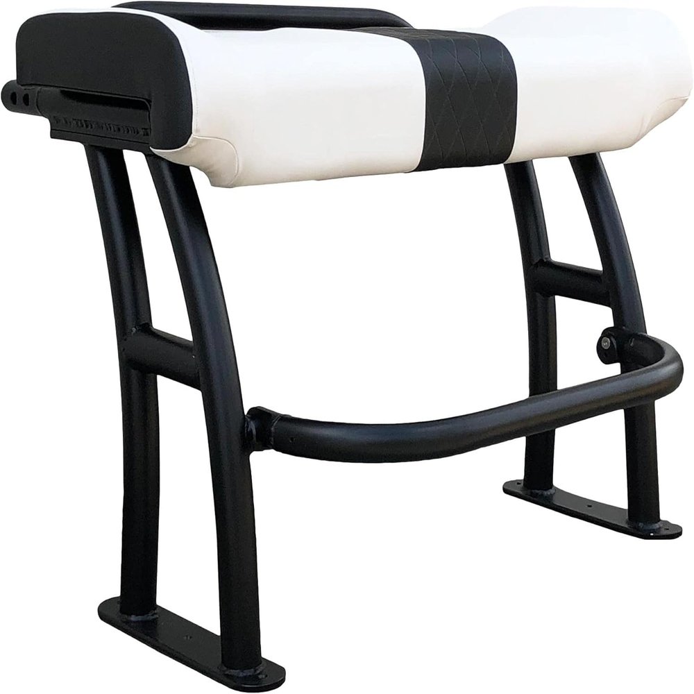 Fishmaster Pro Series Leaning Post for Center Console Fishing Boats - Grab Rail, Flow-Through Foam, Storage Compartment, Foldable Footrest  White Upholstery/Black Powder Coated