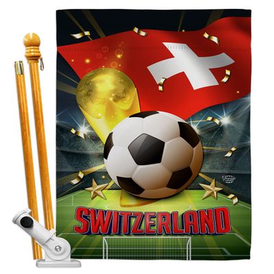 FIFA World Cup Switzerland Banner Room Wall Art Flag Poles For Outside House Patio Porch Lawn Garden Stand Tapestry Yard Signs Team Qatar Trophy Soccer Game Football Gifts Made In USA