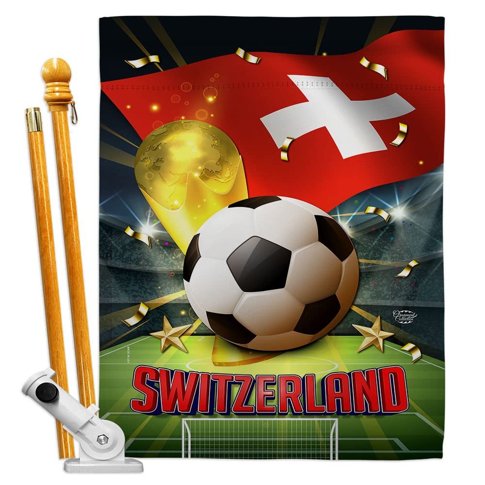FIFA World Cup Switzerland Banner Room Wall Art Flag Poles For Outside House Patio Porch Lawn Garden Stand Tapestry Yard Signs Team Qatar Trophy Soccer Game Football Gifts Made In USA