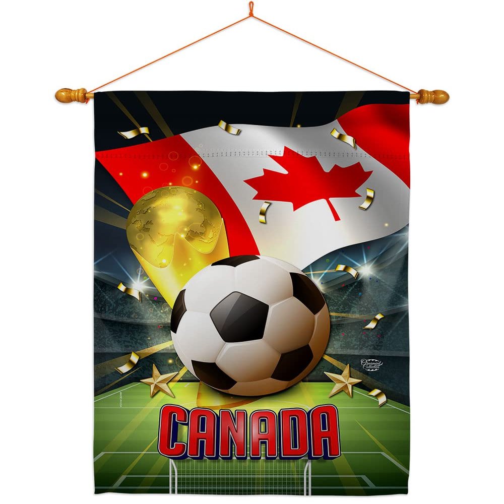 Ornament Collection World Cup Canada Home Banner Wall Art Patio Porch Lawn Garden Flag Stand Pole Room Decorations Indoor Outdoor FIFA Team Qatar Trophy Soccer Game Football Gifts, Made in USA