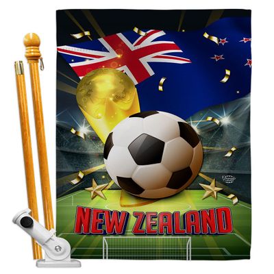 FIFA World Cup New Zealand Banner Room Wall Art Flag Poles For Outside House Patio Porch Lawn Garden Stand Tapestry Yard Signs Team Qatar Trophy Soccer Game Football Gifts Made In USA