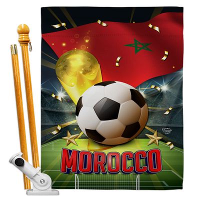 Ornament Collection World Cup Morocco Banner Room Wall Art Flag Poles for Outside House Patio Porch Lawn Garden Stand Tapestry Yard Signs FIFA Team Qatar Trophy Soccer Game Football Gifts, Made In USA