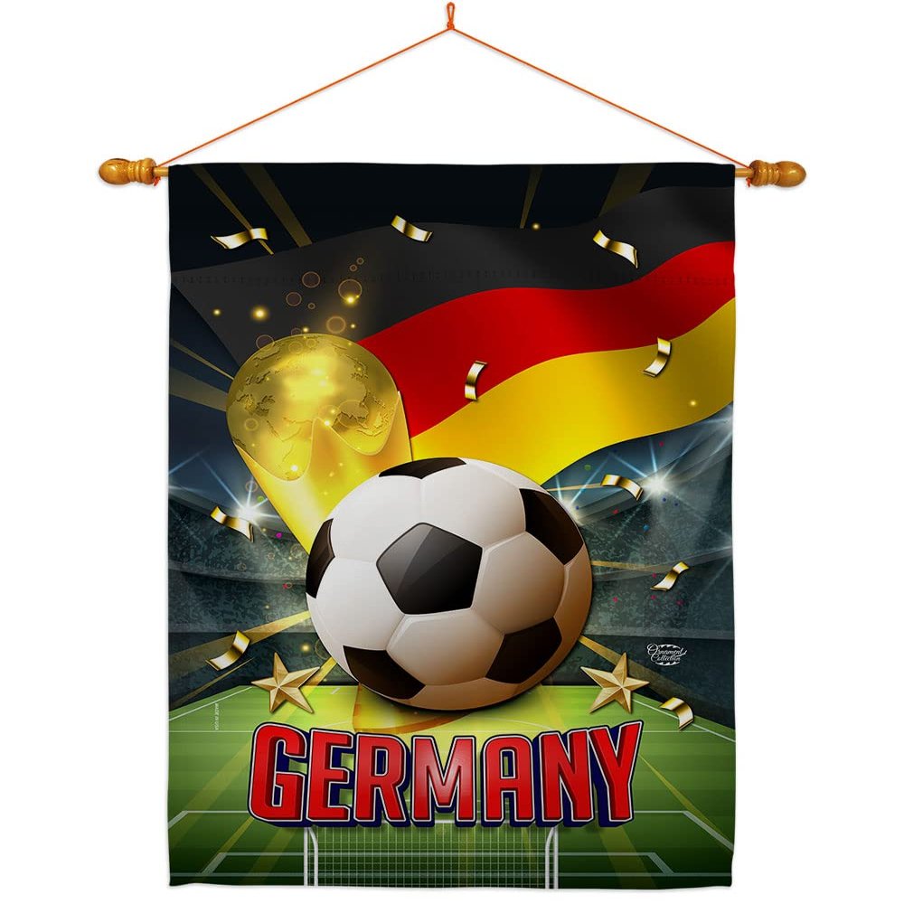 Ornament Collection World Cup Germany Home Banner Wall Art Patio Porch Lawn Garden Flag Stand Pole Room Decorations Indoor Outdoor FIFA Team Qatar Trophy Soccer Game Football Gifts, Made in USA