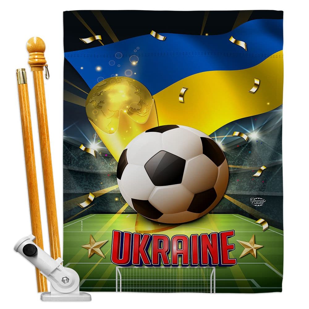 Ornament Collection World Cup Ukraine Banner Room Wall Art Flag Poles for Outside House Patio Porch Lawn Garden Stand Tapestry Yard Signs FIFA Team Qatar Trophy Soccer Game Football Gifts, Made In USA
