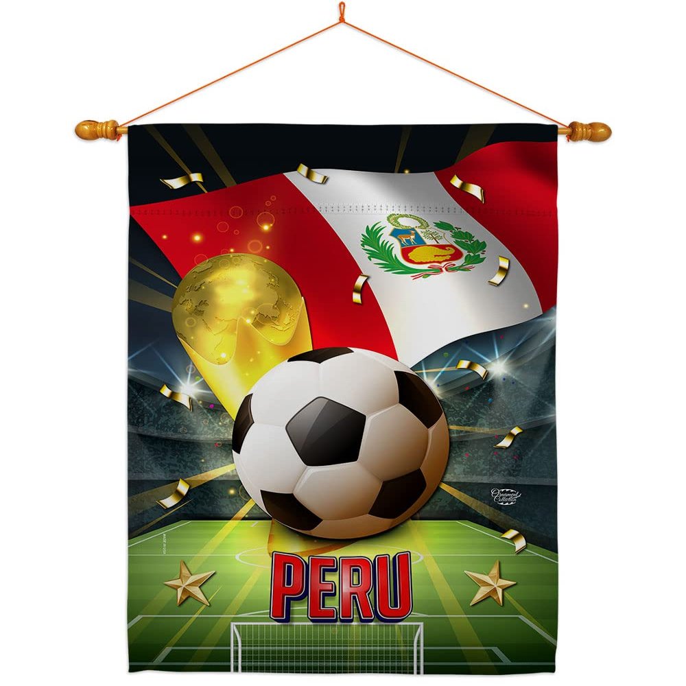 Ornament Collection World Cup Peru Home Banner Wall Art Patio Porch Lawn Garden Flag Stand Pole Room Decorations Indoor Outdoor FIFA Team Qatar Trophy Soccer Game Football Gifts, Made in USA