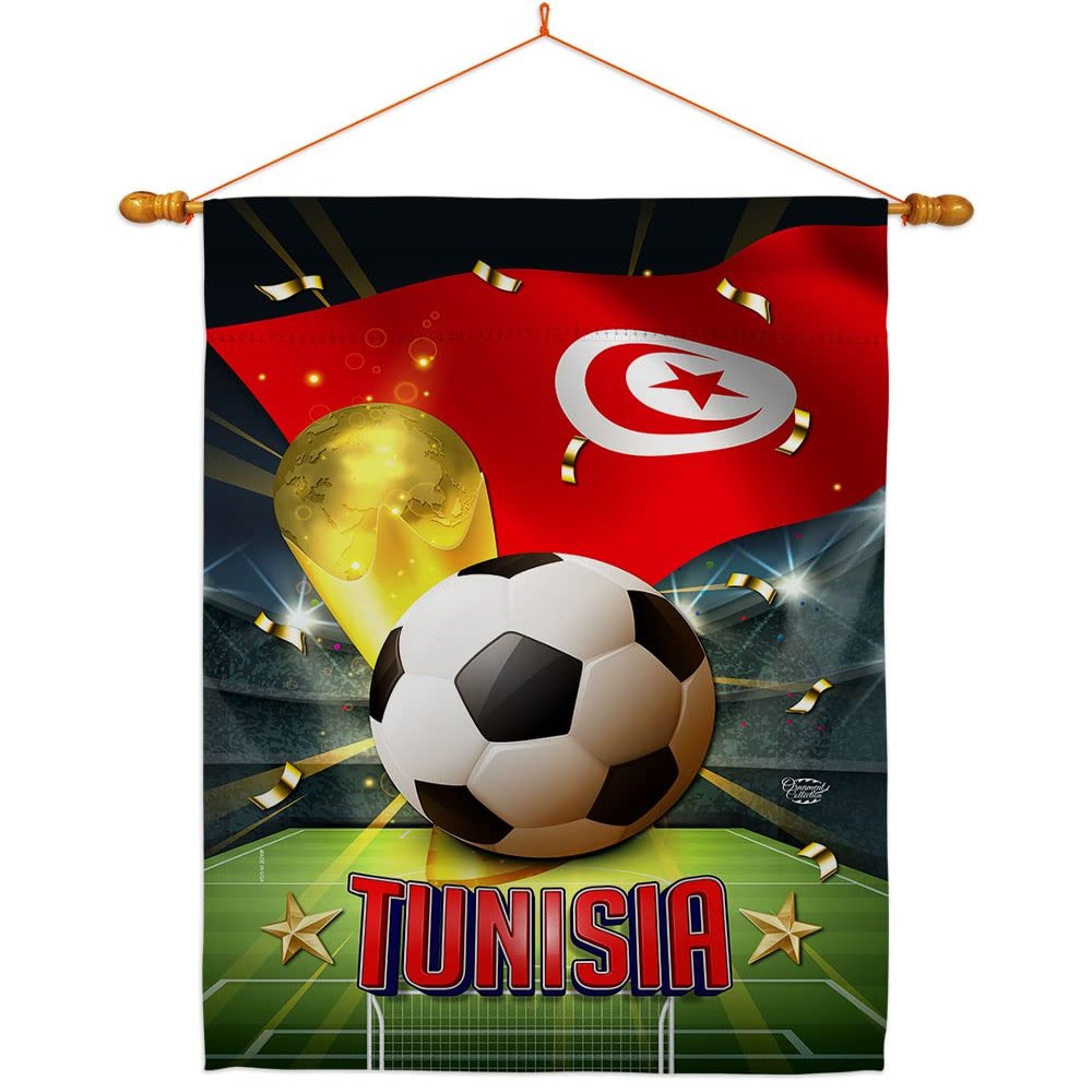Ornament Collection World Cup Tunisia Home Banner Wall Art Patio Porch Lawn Garden Flag Stand Pole Room Decorations Indoor Outdoor FIFA Team Qatar Trophy Soccer Game Football Gifts, Made in USA