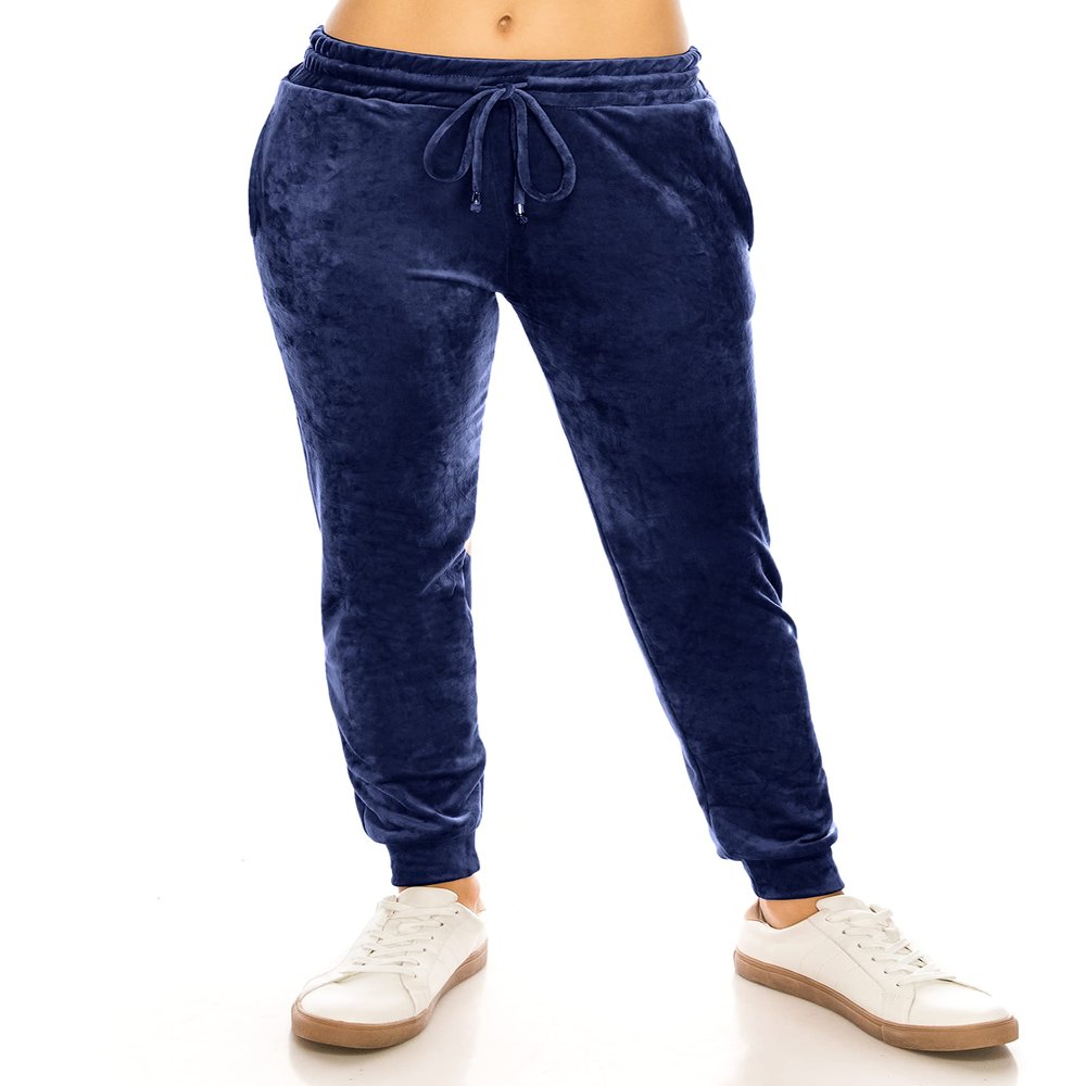 ALWAYS Women's Velvet Velour Joggers - Solid Basic Premium Soft Stretch Warm Winter Sweatpants Pants Navy S