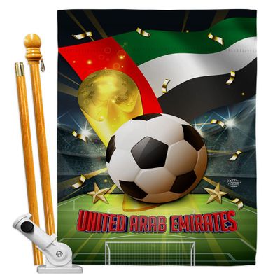 FIFA World Cup United Arab Emirates Banner Room Wall Art Flag Poles For Outside House Patio Porch Lawn Garden Stand Tapestry Yard Signs Team Qatar Trophy Soccer Game Football Gifts Made In USA