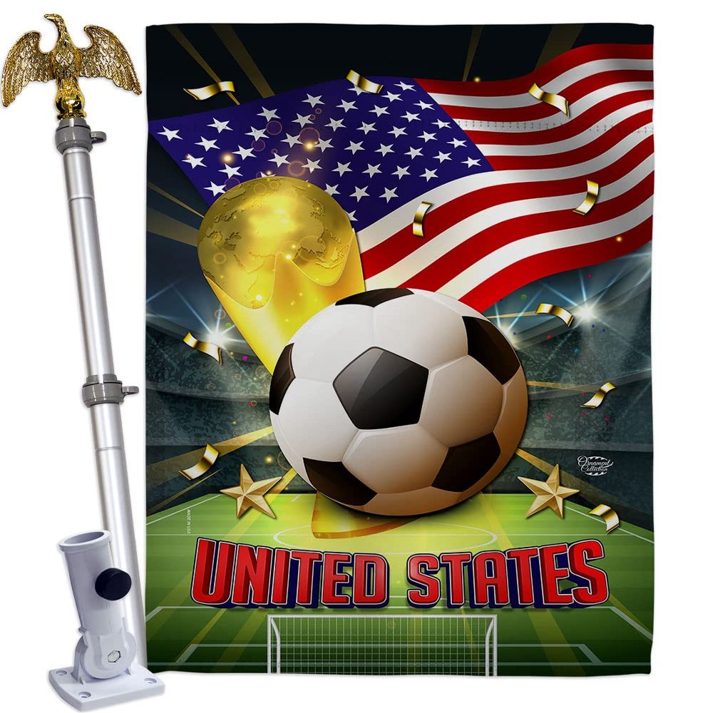 FIFA World Cup United States Home Decor Banner Room Wall Art Patio Porch Lawn Garden Flag Stand Pole Outdoor Tapestry Yard Signs Team Qatar Trophy Soccer Game Football Gifts Made In USA