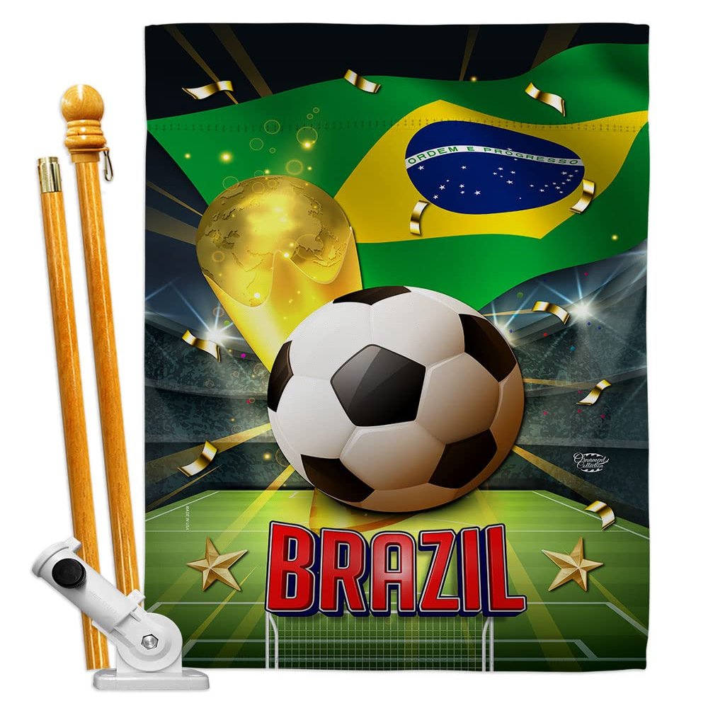 Ornament Collection World Cup Brazil Banner Room Wall Art Flag Poles for Outside House Patio Porch Lawn Garden Stand Tapestry Yard Signs FIFA Team Qatar Trophy Soccer Game Football Gifts, Made in USA