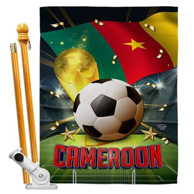 FIFA World Cup Cameroon Banner Room Wall Art Flag Poles For Outside House Patio Porch Lawn Garden Stand Tapestry Yard Signs Team Qatar Trophy Soccer Game Football Gifts Made In USA