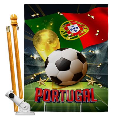 FIFA World Cup Portugal Banner Room Wall Art Flag Poles For Outside House Patio Porch Lawn Garden Stand Tapestry Yard Signs Team Qatar Trophy Soccer Game Football Gifts Made In USA