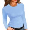 Afibi Women Ribbed Long Sleeve Crew Neck Slim Fit Stretchy Basic T Shirts Tops (Small, Light Blue) view 1