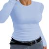 Afibi Women Ribbed Long Sleeve Crew Neck Slim Fit Stretchy Basic T Shirts Tops (Small, Light Blue) view 2