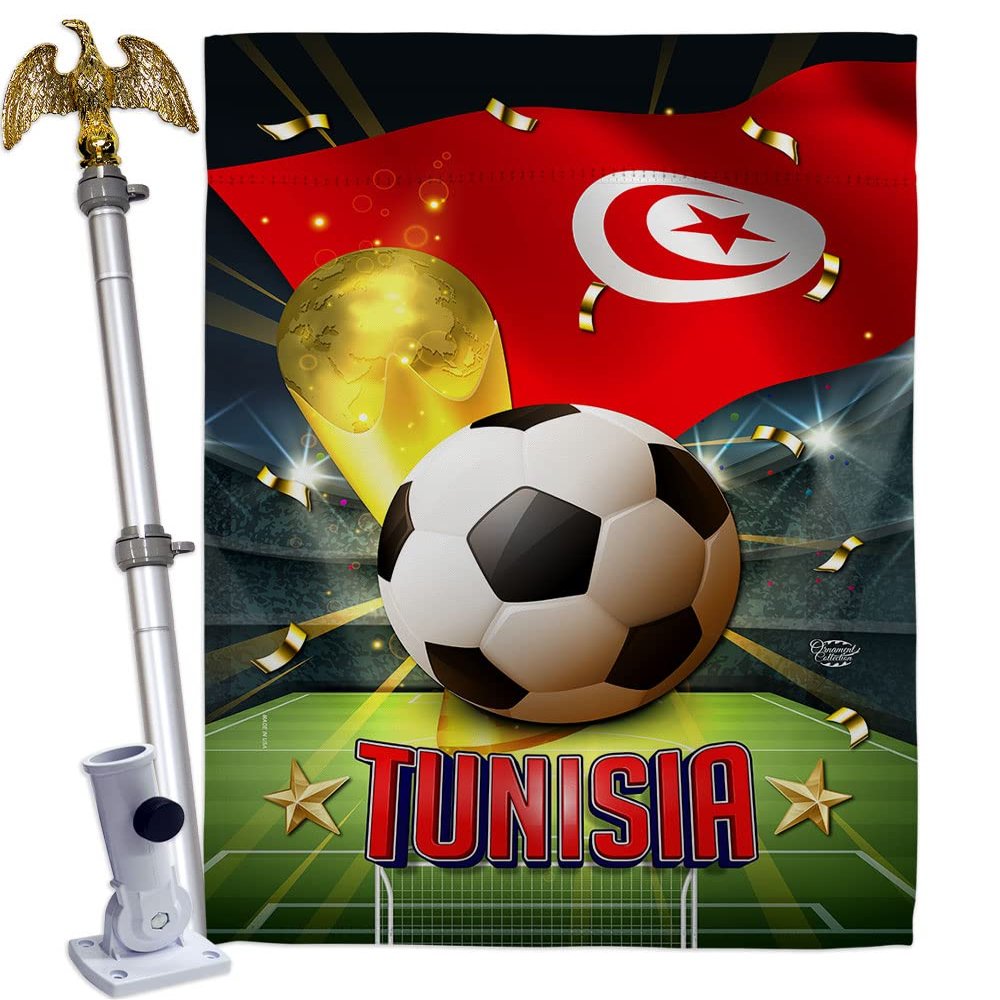 Ornament Collection World Cup Tunisia Home Decor Banner Room Wall Art Patio Porch Lawn Garden Flag Stand Pole Outdoor Tapestry Yard Signs FIFA Team Qatar Trophy Soccer Game Football Gifts, Made In USA