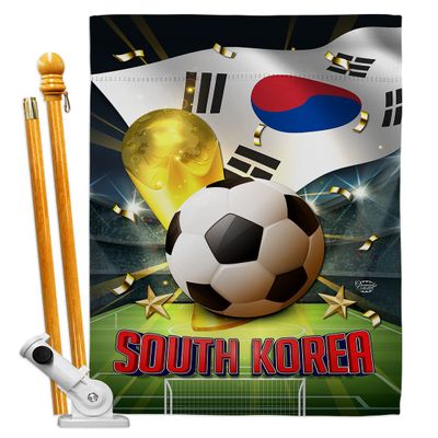 FIFA World Cup South Korea Banner Room Wall Art Flag Poles For Outside House Patio Porch Lawn Garden Stand Tapestry Yard Signs Team Qatar Trophy Soccer Game Football Gifts Made In USA