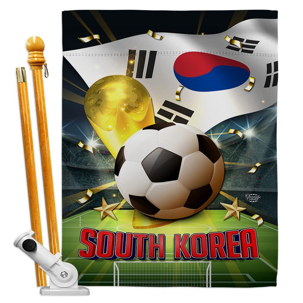 FIFA World Cup South Korea Banner Room Wall Art Flag Poles For Outside House Patio Porch Lawn Garden Stand Tapestry Yard Signs Team Qatar Trophy Soccer Game Football Gifts Made In USA