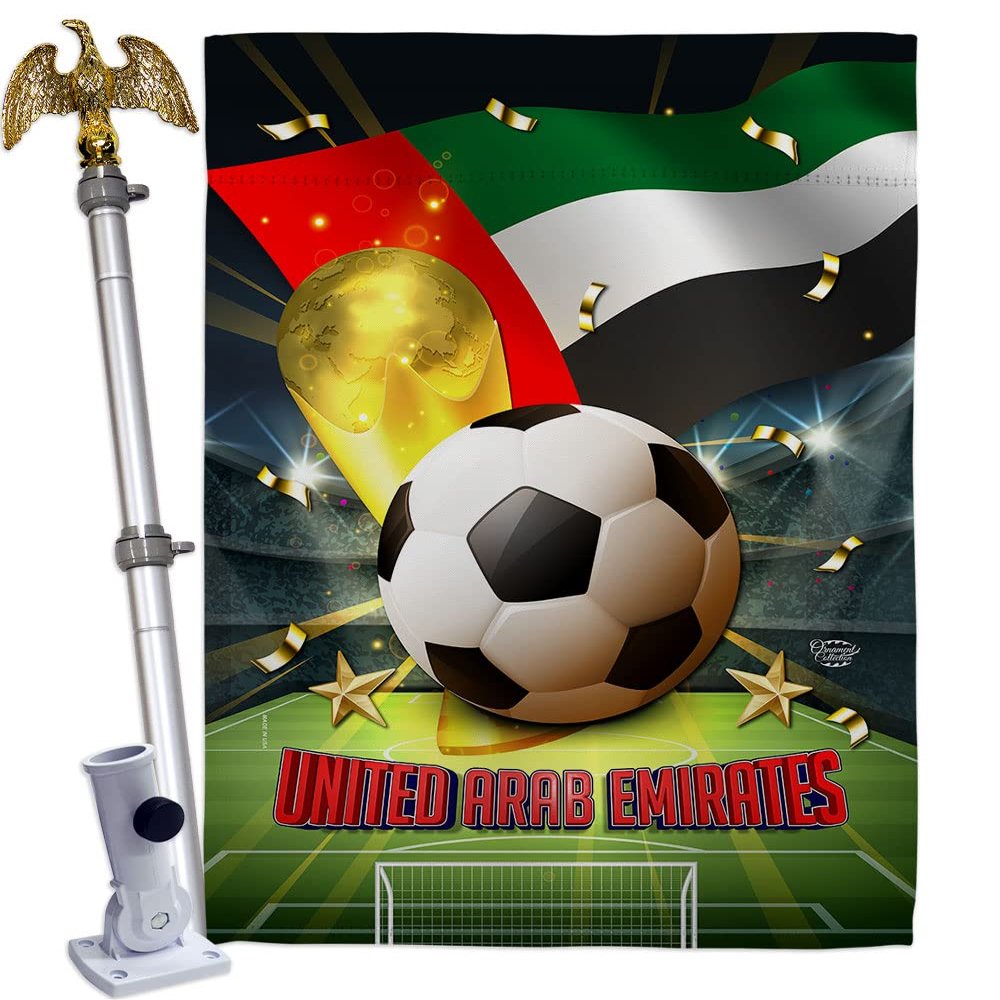 FIFA World Cup United Arab Emirates Home Decor Banner Room Wall Art Patio Porch Lawn Garden Flag Stand Pole Outdoor Tapestry Yard Signs Team Qatar Trophy Soccer Game Football Gifts Made In USA