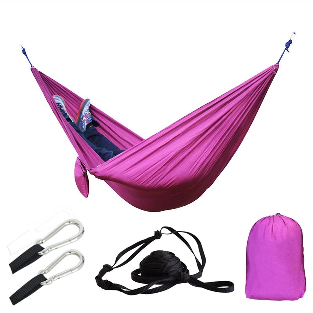 KIZQYN Swing Set Camping Hammock, Nylon Hammock, Portable Lightweight Parachute Hammock with Tree Straps for Backpacking Camping Travel Beach Garden Outdoor Camping Gear Swing Seat (Color : Purple)