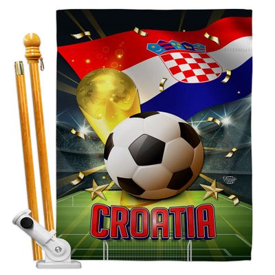 Ornament Collection World Cup Croatia Banner Room Wall Art Flag Poles for Outside House Patio Porch Lawn Garden Stand Tapestry Yard Signs FIFA Team Qatar Trophy Soccer Game Football Gifts, Made In USA