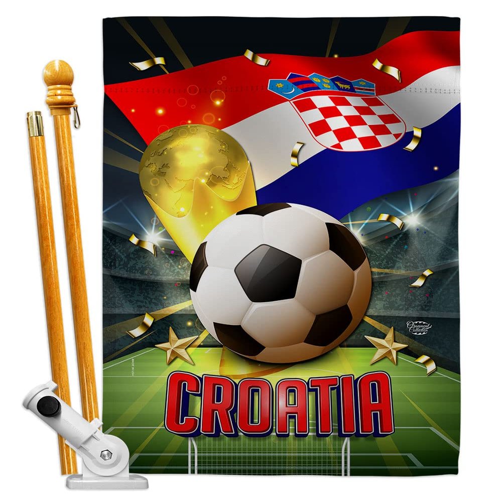 Ornament Collection World Cup Croatia Banner Room Wall Art Flag Poles for Outside House Patio Porch Lawn Garden Stand Tapestry Yard Signs FIFA Team Qatar Trophy Soccer Game Football Gifts, Made In USA