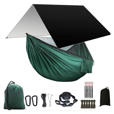 KIZQYN Swing Set Camping Hammock, Rainfly Travel Hammock, Net Hammock, Tent, Outdoor Hiking Backpack, Travel Camping Accessories Swing Seat (Color : Black and Green)