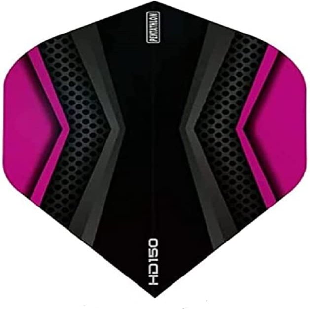 US Darts Pentathlon Magenta/Black (Purple Red) HD150 Standard Shape Dart Flights - 3 Sets (9 Flights) - 150 Micro - Ex-Tough