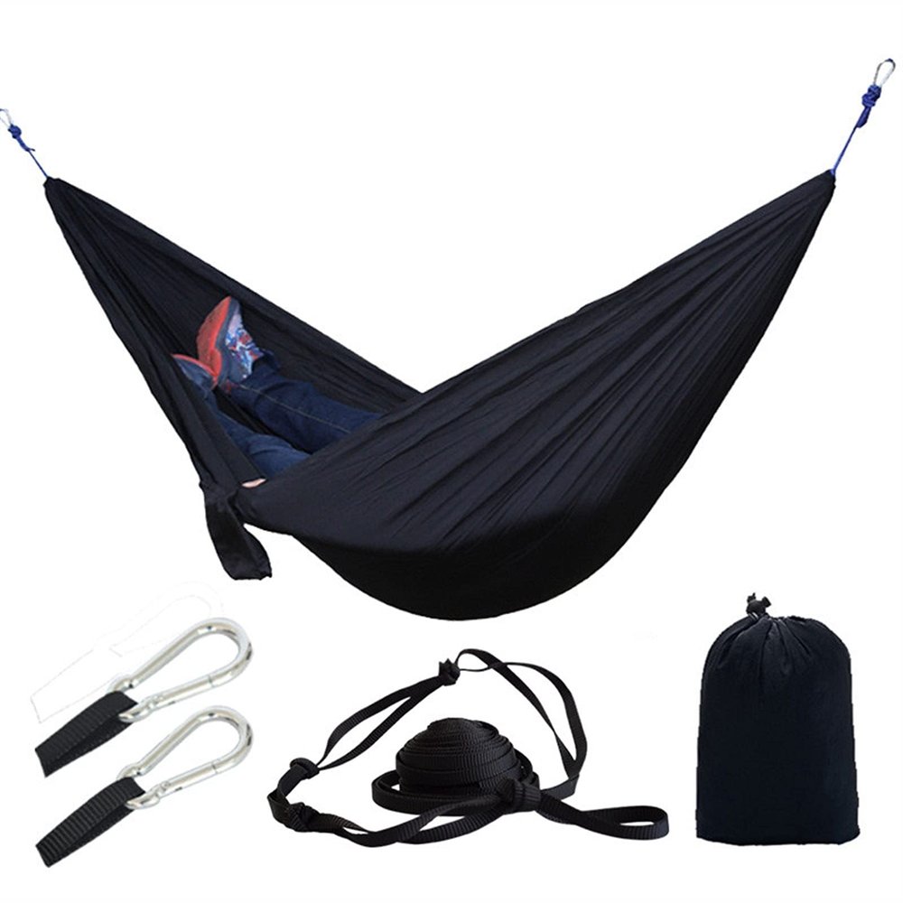 KIZQYN Swing Set Camping Hammock, Nylon Hammock, Portable Lightweight Parachute Hammock with Tree Straps for Backpacking Camping Travel Beach Garden Outdoor Camping Gear Swing Seat (Color : Black)