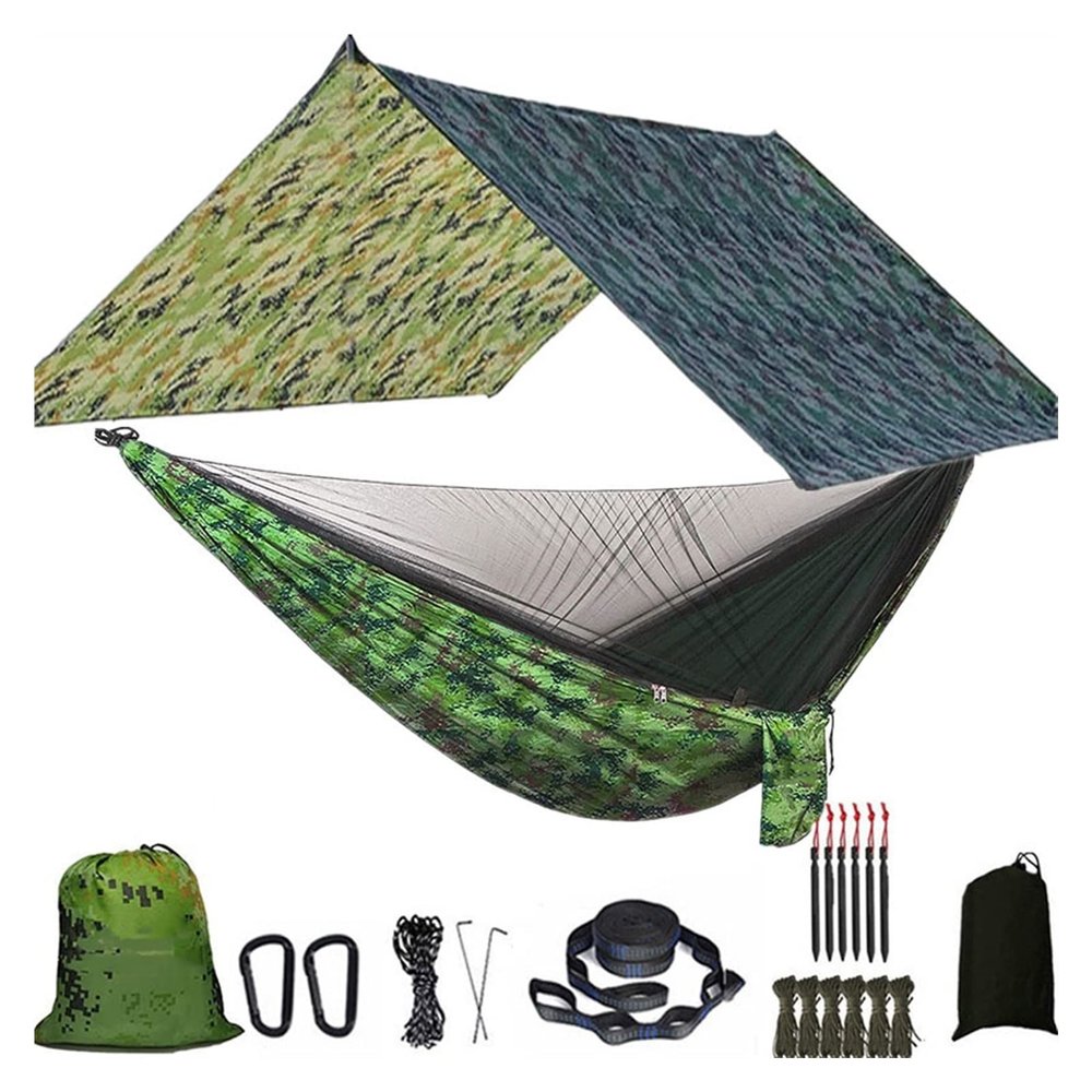 KIZQYN Swing Set Camping Hammock, Rainfly Travel Hammock, Net Hammock, Tent, Outdoor Hiking Backpack, Travel Camping Accessories Swing Seat (Color : Camo and Camouflag)