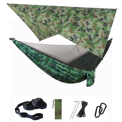 KIZQYN Swing Set Camping Hammock, Portable Travel Hammock with Net and Rainfly, Tree Light Hammock Tent for Outdoor Backyard Hiking Swing Seat (Color : Camou and Camou)